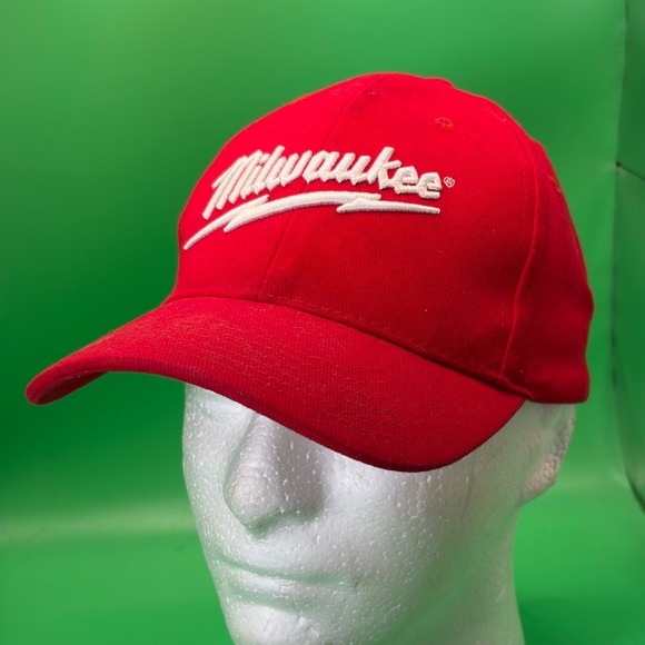 Milwaukee Tools Red Snapback Hat Adjustable White Embroidered Logo Baseball Cap